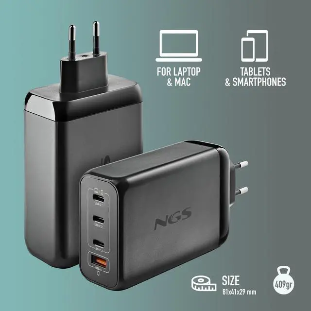 Alt view image 5 of 5 - NGS Bud 240W USB-C + USB-A Power Adapter for Phones, Tablets and Laptops, EU Only