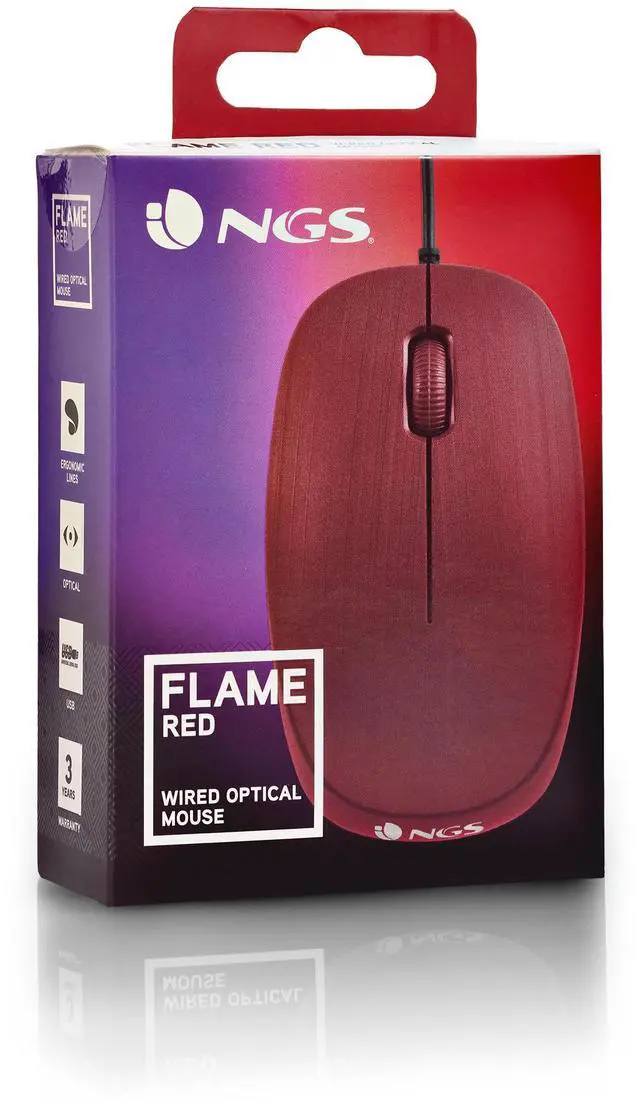Alt view image 4 of 4 - NGS Flamered, USB Wired Optical Mouse, Red