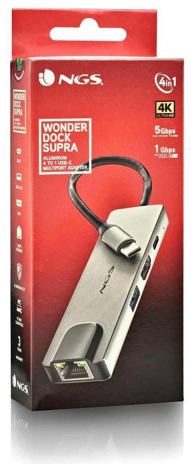 Alt view image 5 of 5 - NGS Wonder Dock Supra, 4-in-1 USB-C Multiport Adapter with HDMI, LAN, USB 3.0 & PD Charging