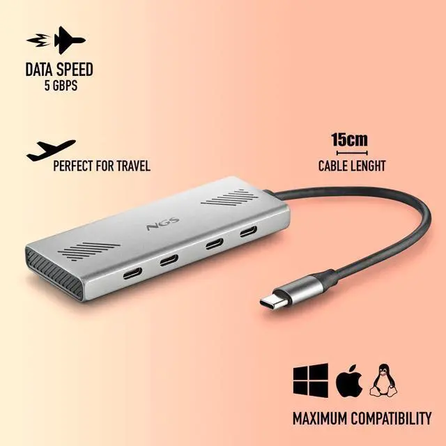 Alt view image 4 of 5 - NGS Wonder4-C, 4 Ports USB-C 3.0 Hub