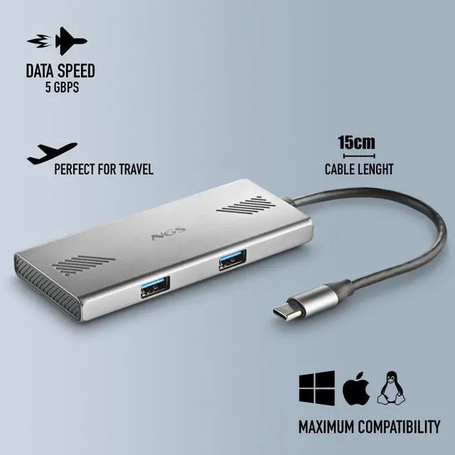 Alt view image 2 of 5 - NGS Wonderduo-C USB-C Hub, 4-Port Expansion for USB-C & USB-A Devices