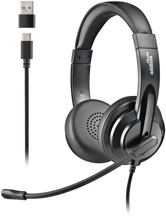 Main image of NGS VOX605 USB-C Stereo Headset with Volume Control and USB Adapter, Black
