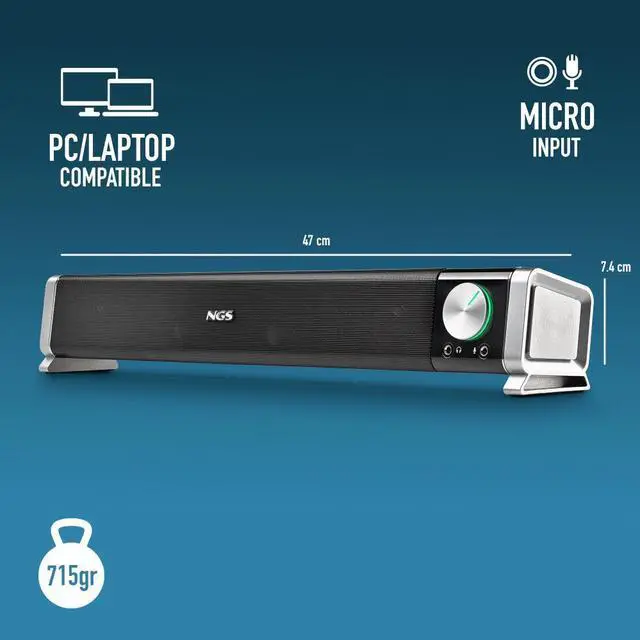 Alt view image 2 of 5 - NGS SB500-BT 20W Wireless BT Soundbar with Mic Input, and Volume Control