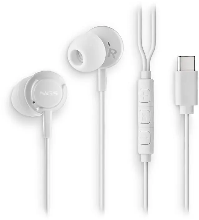 Main image of NGS Cross Step, In-Ear USB-C Wired Headphones with Microphone and Control Buttons, White