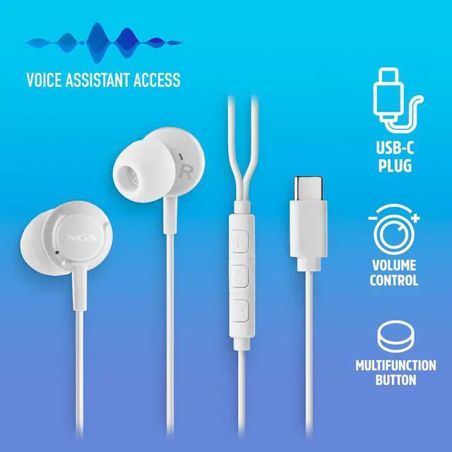 Alt view image 5 of 5 - NGS Cross Step, In-Ear USB-C Wired Headphones with Microphone and Control Buttons, White
