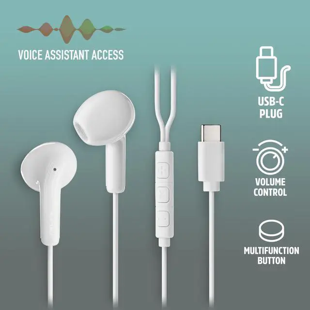 Alt view image 5 of 5 - NGS Cross Glide, In-Ear USB-C Wired Headphones with Microphone and Control Buttons, White