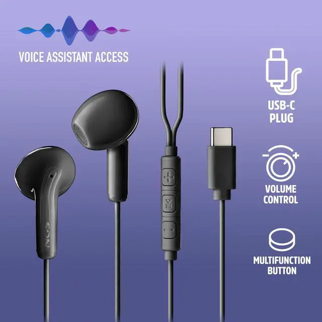 Alt view image 5 of 5 - NGS Cross Glide, In-Ear USB-C Wired Headphones with Microphone and Control Buttons, Black