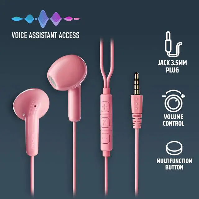 Alt view image 5 of 5 - NGS Cross Flip, In-Ear Wired Headphones with 3.5mm Jack, Microphone and Control Buttons, Pink
