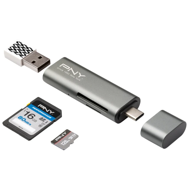 Alt view image 5 of 8 - PNY R-TC-UA-3N1E01-RB card reader USB 3.2 Gen 1 (3.1 Gen 1) Type-C Metallic