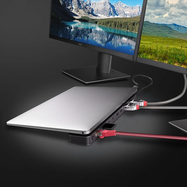 Alt view image 5 of 5 - Lindy DST-Mini XT 810, USB-C Laptop Mini Docking Station with Single Display (8K) or Dual Display (4K60) and 100W Pass-Through Charging