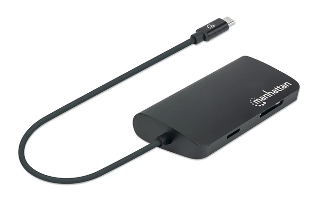 Alt view image 2 of 5 - Manhattan USB-C Dock/Hub with Card Reader, Ports (x5): Ethernet, USB-A (3) and USB-C, 5 Gbps (USB 3.2 Gen1 aka USB 3.0), With Power Delivery (100W) to USB-C Port (Note additional USB-C wall charger