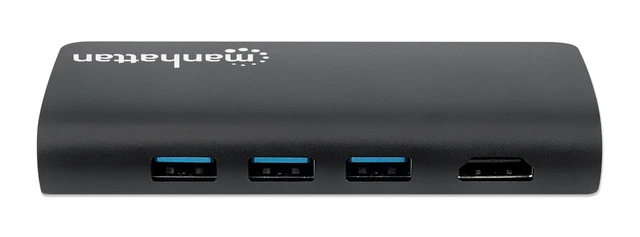 Alt view image 4 of 5 - Manhattan USB-C Dock/Hub with Card Reader, Ports (x5): Ethernet, USB-A (3) and USB-C, 5 Gbps (USB 3.2 Gen1 aka USB 3.0), With Power Delivery (100W) to USB-C Port (Note additional USB-C wall charger