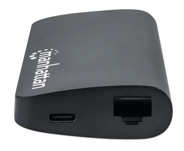 Alt view image 5 of 5 - Manhattan USB-C Dock/Hub with Card Reader, Ports (x5): Ethernet, USB-A (3) and USB-C, 5 Gbps (USB 3.2 Gen1 aka USB 3.0), With Power Delivery (100W) to USB-C Port (Note additional USB-C wall charger