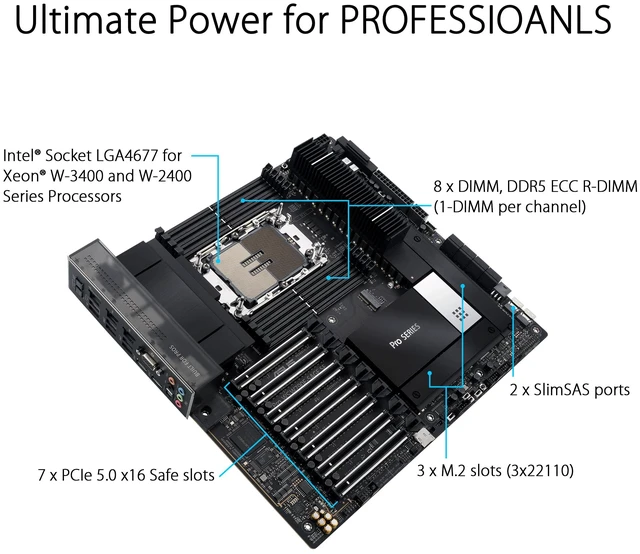 Alt view image 2 of 5 - ASUS PRO WS W790E-SAGE SE Intel W790 LGA 4677 (Socket E) EEB