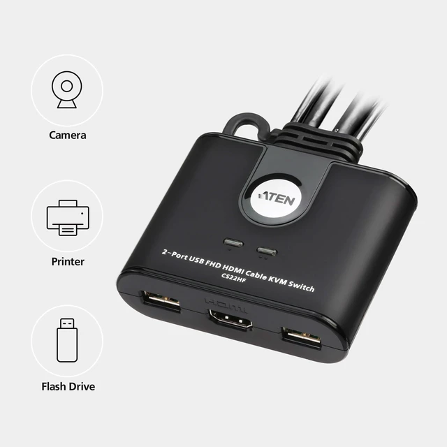Alt view image 2 of 4 - ATEN 2-Port USB FHD HDMI Cable KVM Switch
