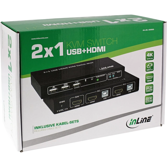 Alt view image 5 of 5 - InLine The 2x1 HDMI KVM Switch, 2x1, HDMI 4K2K, USB 2.0 Hub, with Audio