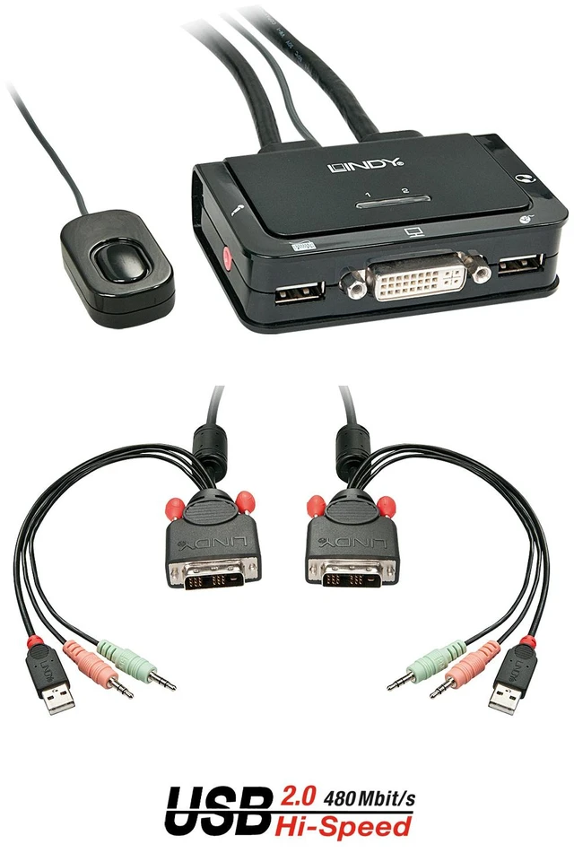 Main image of Lindy 2 Port DVI-D Single Link, USB 2.0 and Audio KVM Switch Compact
