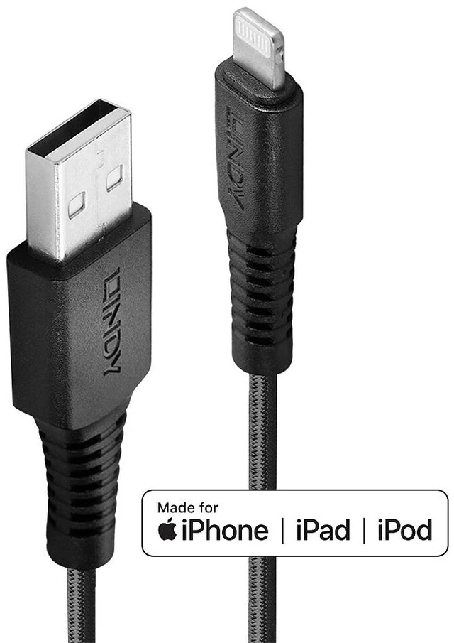 Main image of Lindy 2m Reinforced USB Type A to Lightning Charge and Sync Cable