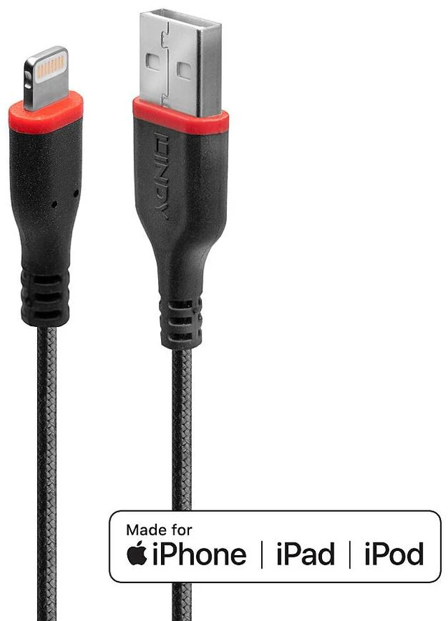 Main image of Lindy 1m Reinforced USB Type A to Lightning Cable