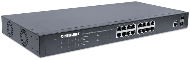 Alt view image 8 of 11 - Intellinet 16-Port Gigabit Ethernet PoE+ Web-Managed Switch with 2 SFP Ports | IEEE 802.3at/af Power over Ethernet (PoE+/PoE) Compliant, 220 W, Self-Healing Network, Endspan, 19" Rackmount