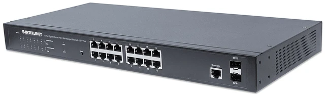 Alt view image 7 of 11 - Intellinet 16-Port Gigabit Ethernet PoE+ Web-Managed Switch with 2 SFP Ports | IEEE 802.3at/af Power over Ethernet (PoE+/PoE) Compliant, 220 W, Self-Healing Network, Endspan, 19" Rackmount