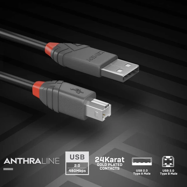 Alt view image 4 of 7 - Lindy 10m USB 2.0 Type A to B Cable, Anthra Line 36677