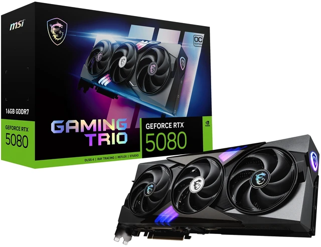 Main image of MSI GAMING GEFORCE RTX 5080 16G TRIO OC graphics card NVIDIA 16 GB GDDR7