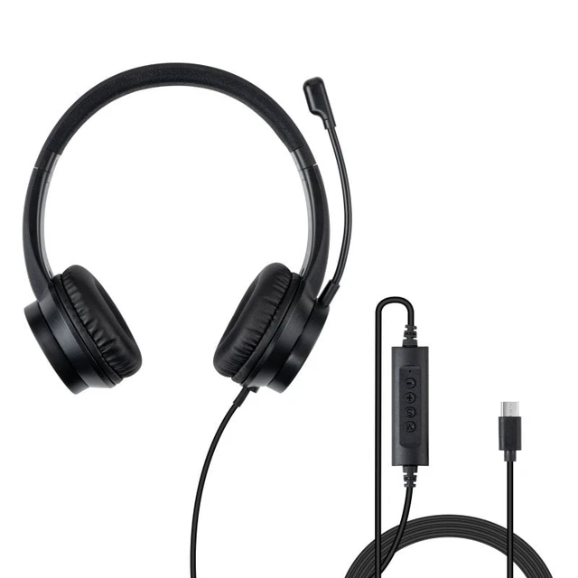 Alt view image 4 of 4 - Lindy USB-C Office Headset with USB A to C Adapter