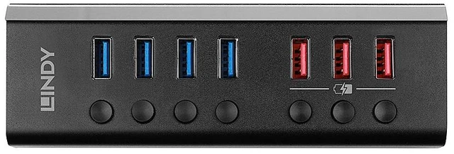 Alt view image 5 of 9 - Lindy 4 Port USB 3.0 Hub with 3 Quick Charge 3.0 Ports USB 3.2 Gen 1 (3.1 Gen 1) Type-B 5000 Mbit/s Black - 43371