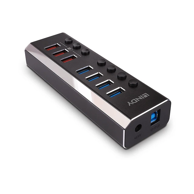 Alt view image 6 of 9 - Lindy 4 Port USB 3.0 Hub with 3 Quick Charge 3.0 Ports USB 3.2 Gen 1 (3.1 Gen 1) Type-B 5000 Mbit/s Black - 43371