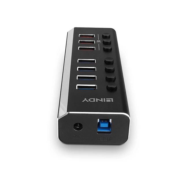 Alt view image 7 of 9 - Lindy 4 Port USB 3.0 Hub with 3 Quick Charge 3.0 Ports USB 3.2 Gen 1 (3.1 Gen 1) Type-B 5000 Mbit/s Black - 43371