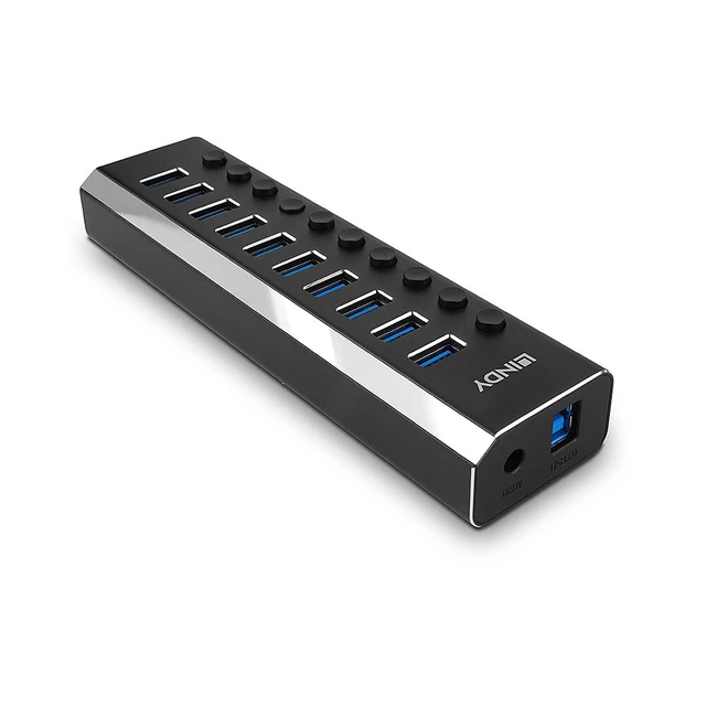 Alt view image 6 of 9 - Lindy 10 Port USB 3.0 Hub with On/Off Switches USB 3.2 Gen 1 (3.1 Gen 1) Type-B 5000 Mbit/s Black 43370