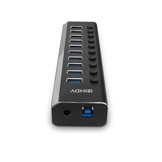 Alt view image 7 of 9 - Lindy 10 Port USB 3.0 Hub with On/Off Switches USB 3.2 Gen 1 (3.1 Gen 1) Type-B 5000 Mbit/s Black 43370