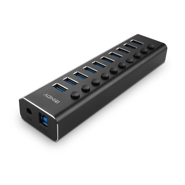 Alt view image 8 of 9 - Lindy 10 Port USB 3.0 Hub with On/Off Switches USB 3.2 Gen 1 (3.1 Gen 1) Type-B 5000 Mbit/s Black 43370