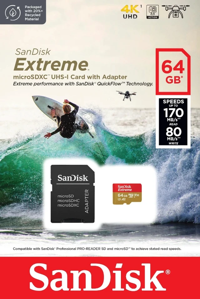 Alt view image 3 of 4 - SanDisk Extreme 64 GB MicroSDXC UHS-I Class 10