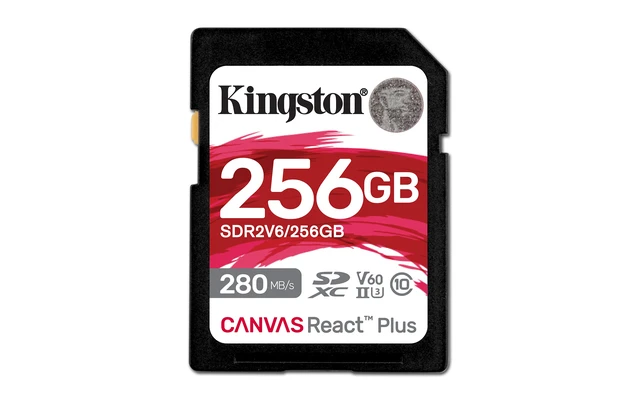Alt view image 12 of 15 - Kingston Canvas React Plus 256 GB Class 10/UHS-II U3 V60 SDXC SDR2V6256GB