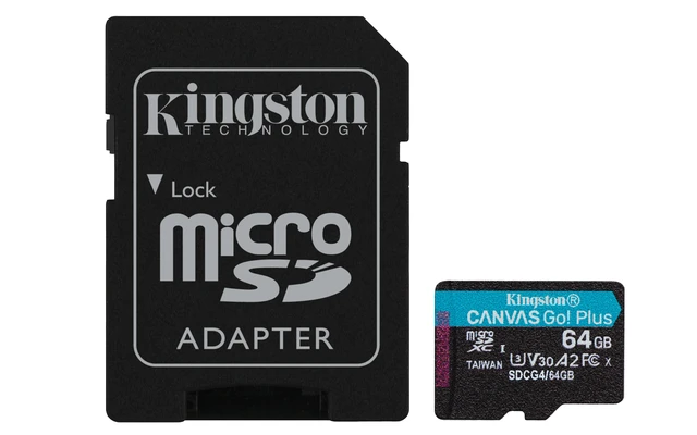 Alt view image 6 of 10 - Kingston 64GB microSDXC Canvas Go Plus Gen4 200MB/s A2 U3 V30 Card + Adapter