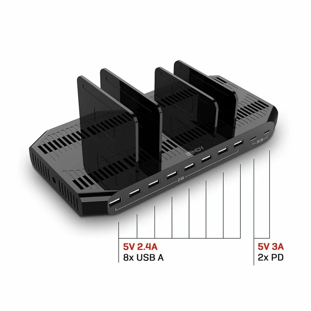 Alt view image 3 of 5 - Lindy 120W 10 Port USB Charging Station