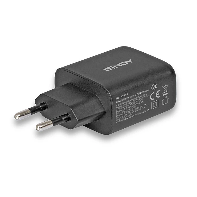 Alt view image 2 of 5 - Lindy 65W USB 2 x Type C GaN Charger