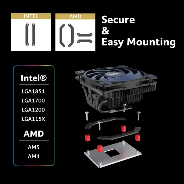Alt view image 4 of 5 - Akasa ALUCIA H6LS M2 Processor Air cooler 12 cm Black, Blue 1 pc(s)
