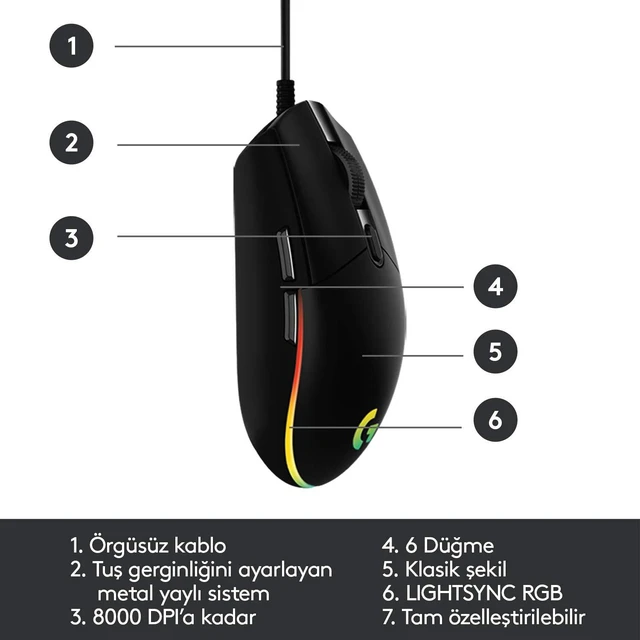 Alt view image 6 of 7 - Logitech G102 LIGHTSYNC Gaming Mouse, USB Type-A, Black Model 910-005823