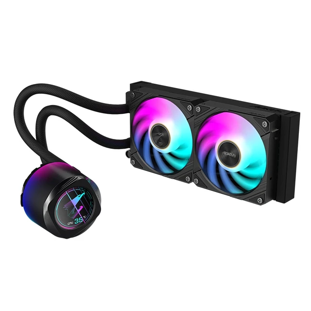 Alt view image 2 of 5 - Gigabyte AORUS WATERFORCE X II 240 AIO Liquid CPU Cooler- 2x120mm ARGB Fans, full-color LCD, MAGNETIC interlocking mechanism, DAISY-CHAIN, Intel LGA 1700 and AMD AM5 Compatible, 6 Year Warranty