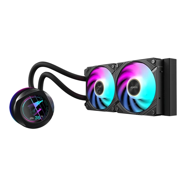 Alt view image 3 of 5 - Gigabyte AORUS WATERFORCE X II 240 AIO Liquid CPU Cooler- 2x120mm ARGB Fans, full-color LCD, MAGNETIC interlocking mechanism, DAISY-CHAIN, Intel LGA 1700 and AMD AM5 Compatible, 6 Year Warranty
