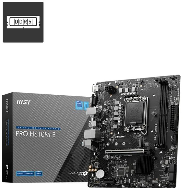 Main image of MSI PRO H610M-E DDR5 Motherboard CPU SOCKET LGA1700 Intel HDMI VGA 1Gbps LAN