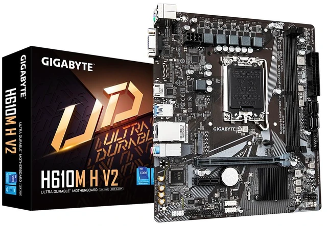 Main image of Gigabyte H610M H V2 Motherboard - Supports Intel Core 14th CPUs, 4+1+1 Hybrid Digital VRM, up to 5600MHz DDR5, 1xPCIe 3.0 M.2, GbE LAN, USB 3.2 Gen 1