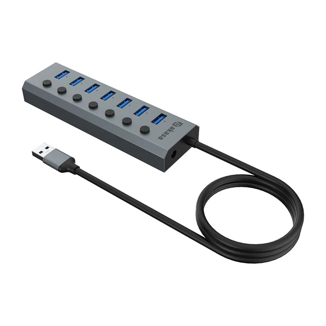 Alt view image 3 of 4 - Akasa AK-HB-21BKCM interface hub USB 3.2 Gen 1 (3.1 Gen 1) Type-A 5000 Mbit/s Aluminium