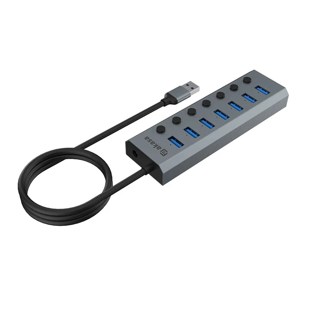 Alt view image 4 of 4 - Akasa AK-HB-21BKCM interface hub USB 3.2 Gen 1 (3.1 Gen 1) Type-A 5000 Mbit/s Aluminium