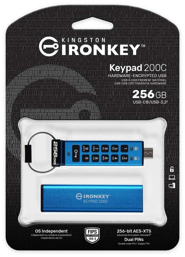 Alt view image 7 of 9 - Kingston Ironkey Keypad 200 USB-C 256GB Encrypted Flash Drive | OS Independent | FIPS 140-3 Level 3 | XTS-AES 256-bit | BadUSB and Brute Force Protection | Multi-Pin Option | IKKP200C/256GB