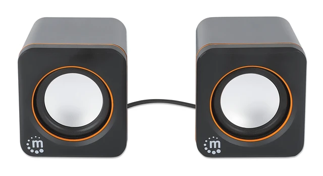 Alt view image 3 of 5 - Manhattan 2600 Series Speaker System, Two Speakers, Black/Orange, USB for Stereo Audio and Power, Output: 2x 3W, Decent Sound, Integrated rotary volume control, USB-C/USB-A Adapter, Cable 1.4m, Three