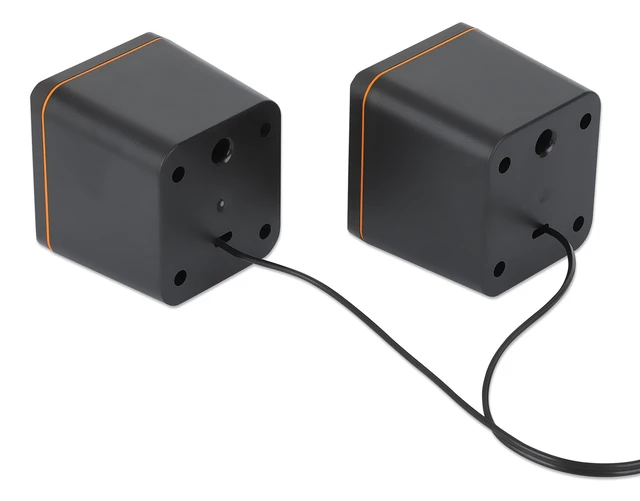 Alt view image 4 of 5 - Manhattan 2600 Series Speaker System, Two Speakers, Black/Orange, USB for Stereo Audio and Power, Output: 2x 3W, Decent Sound, Integrated rotary volume control, USB-C/USB-A Adapter, Cable 1.4m, Three